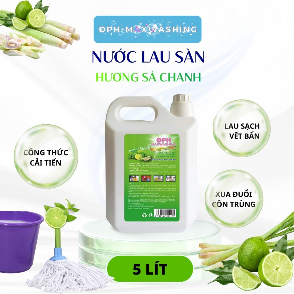 Nước lau sàn ĐPH – MAXWASHING Hương sả chanh 5 lít Nước lau sàn ĐPH – MAXWASHING Hương sả chanh 5 lít