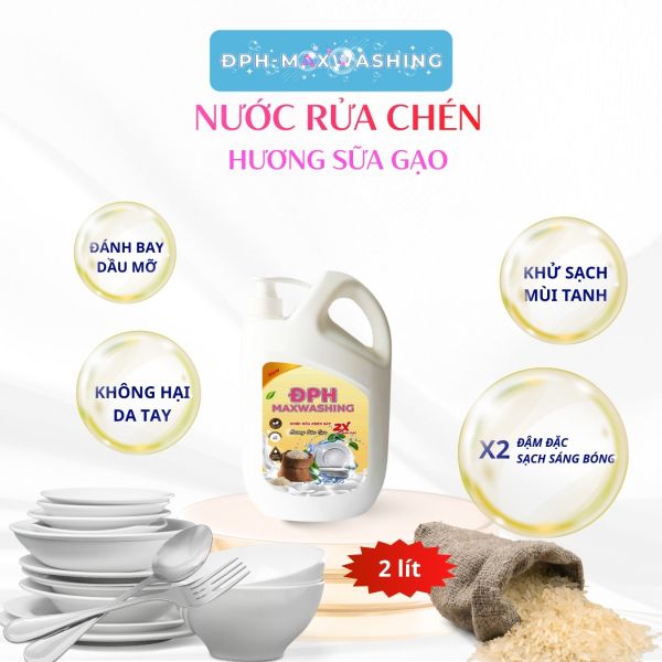 Nước rửa chén ĐPH – MAXWASHING Hương sữa gạo 2 lít Nước rửa chén ĐPH – MAXWASHING Hương sữa gạo 2 lít